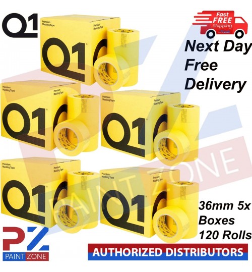 5X Q1 MASKING TAPE PREMIUM AUTOMOTIVE 110c 36mm x 50mm - NEXT DAY FREE DELIVERY
